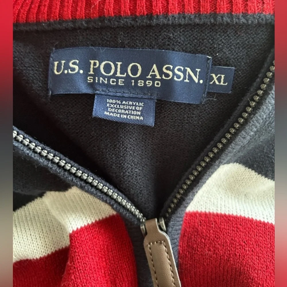 U.S. Polo Association Quarter Zip Colorblock Pullover Sweater Top Size XL NWOT - Picture 6 of 11